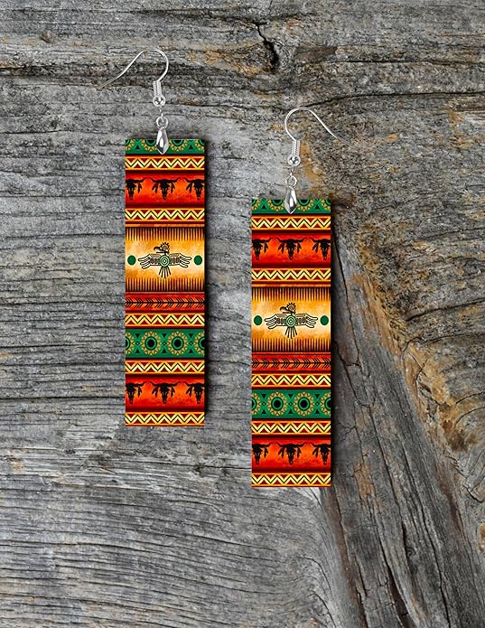 Earrings Handmade Bar Wood Earrings Light Weight Printed Image Dangle Earring Jewelry