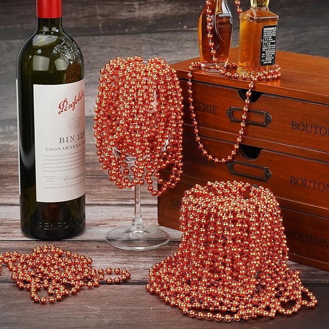 YAXINRUI 12 PCS Orange Bead Necklaces, Orange Mardi Gras Beads, Halloween Beads Necklaces, 33 Inch Beaded Necklaces Costume Necklace for Mardi Gras Christmas Halloween Party Favors