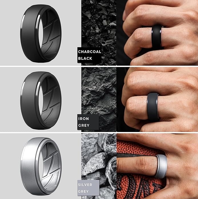 ThunderFit Men's Silicone Rings 10mm Wide 2.5mm Thick Rubber Bands, Breathable, Variety Multipack 1-10