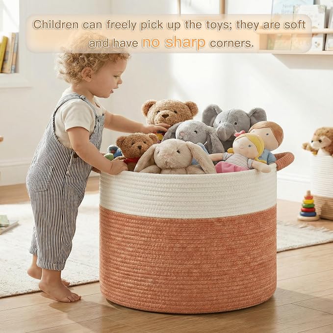 Artfeel 70L Large Cotton Rope Basket, Decorative Woven Blanket Storage - Image 3