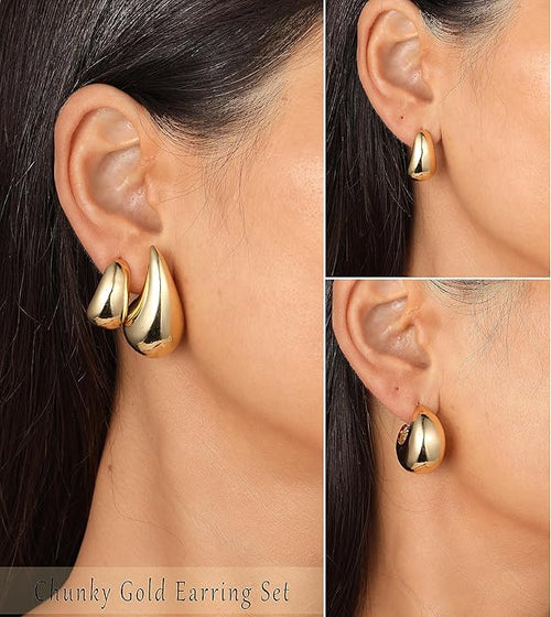 12 Pairs Chunky Gold Hoop Earrings for Women Trendy, Gold Plated Lightweight Hypoallergenic Stack, Thick Open Twisted Huggie Hoops Earring Set