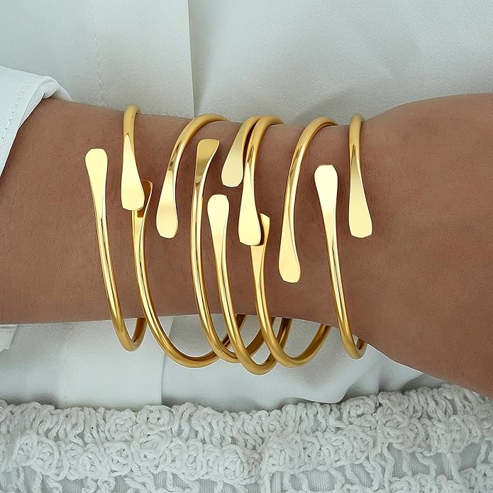 ÌF ME Gold Bangle Bracelets for Women, Indian Bangles Stackable Set, Multi Layer Textured 14K Gold Plated Chunky Bracelets Boho Jewelrys Set