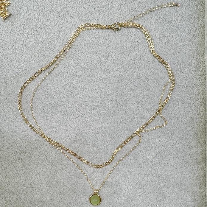 DISTANT DRUMS Simple Natural Green Aventurine Stone Jewelry Set for Women,Hoop Earrings,Bracelet,Necklace,18K Gold-plated Spiritual Gift,Fortunate Stone Jewelry,Choker