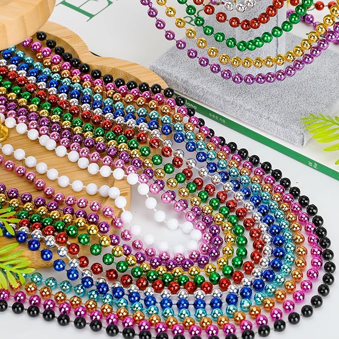 200PCS Mardi Gras Beads, 33" Bead Necklace, Colorful Mardi Gras Accessories, Women Men Party Beads Parade Throws Bulk for Christmas Pirate Baby Shower Carnival Birthday Party Supplies Decor