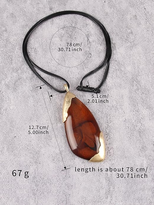 GelConnie Leather Necklace for Women Large Pendant Long Brown Necklace Circle Leather Choker Vintage Sweater Necklace Gold Chunky Boho Necklaces for Women