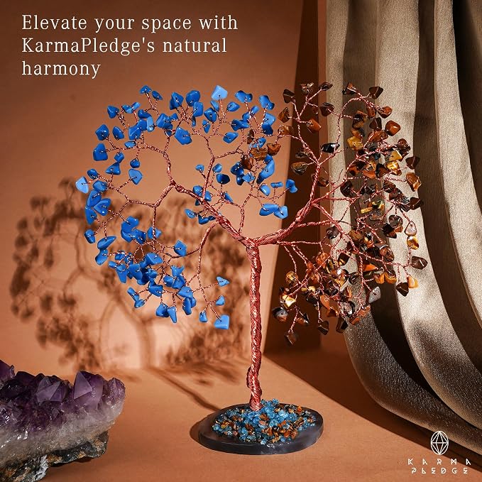 Handmade Healing Crystal Tree of Life Pink Tiger Eye and Turquoise Chakra Tree - Image 4