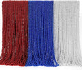 4th of July Accessories, 144PCS Independence Day Bead Necklaces, Metallic Patriotic Red Blue White Necklace, 4th of July Necklace for Memorial Day Patriotic Parades Party Favors Supplies