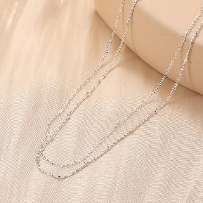 CHESKY 14k Gold Plated/Silver Plated Dainty Necklace for Women, Trendy Satellite Choker Necklace Thin Beaded Layered Choker Necklaces Discs Paperclip Chain Necklaces Womens Simple Jewelry