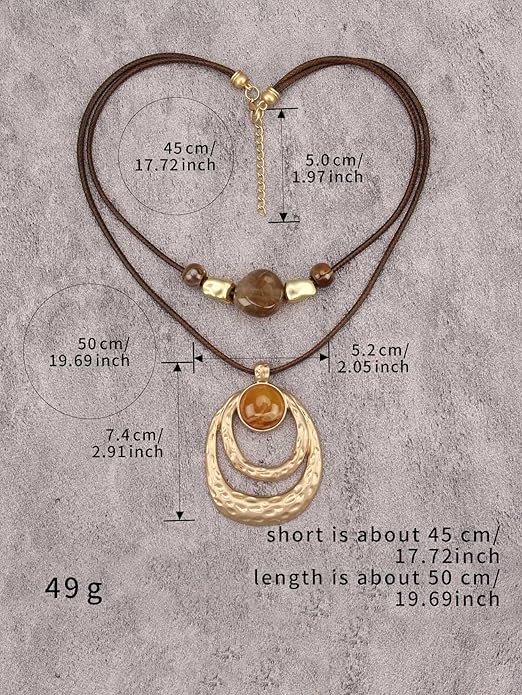 Boho Necklaces for Women Chunky Circle Necklace Layered Boho Circle Leather Choker Necklace Long Vintage Necklaces Bohemian Jewlery Gifts
