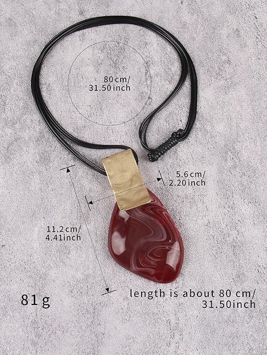 GelConnie Leather Necklace for Women Large Pendant Long Brown Necklace Circle Leather Choker Vintage Sweater Necklace Gold Chunky Boho Necklaces for Women