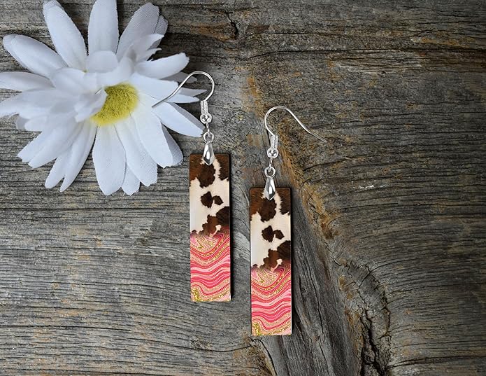 Earrings Handmade Bar Wood Earrings Light Weight Printed Image Dangle Earring Jewelry