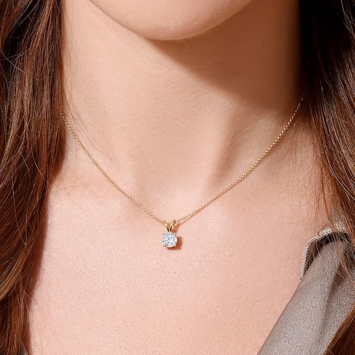 14K Yellow/White Gold Pendant Necklace With 0.50-1.00 TCW Lab Grown Diamond in Pear/Round Shape (E-F Color, VVS-VS), Adjustable Length from 15"-16.5", IGI Certified, Necklaces For Women, Gift For Her