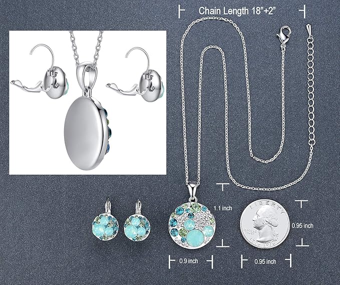 Leafael Ocean Bubble Women's Crystal Jewelry Set Costume Fashion Pendant Necklace Earring, Silver Tone or 18K Rose Gold Plated, 18" + 2", Birthday Gifts for Women