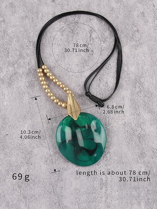 GelConnie Leather Necklace for Women Large Pendant Long Brown Necklace Circle Leather Choker Vintage Sweater Necklace Gold Chunky Boho Necklaces for Women