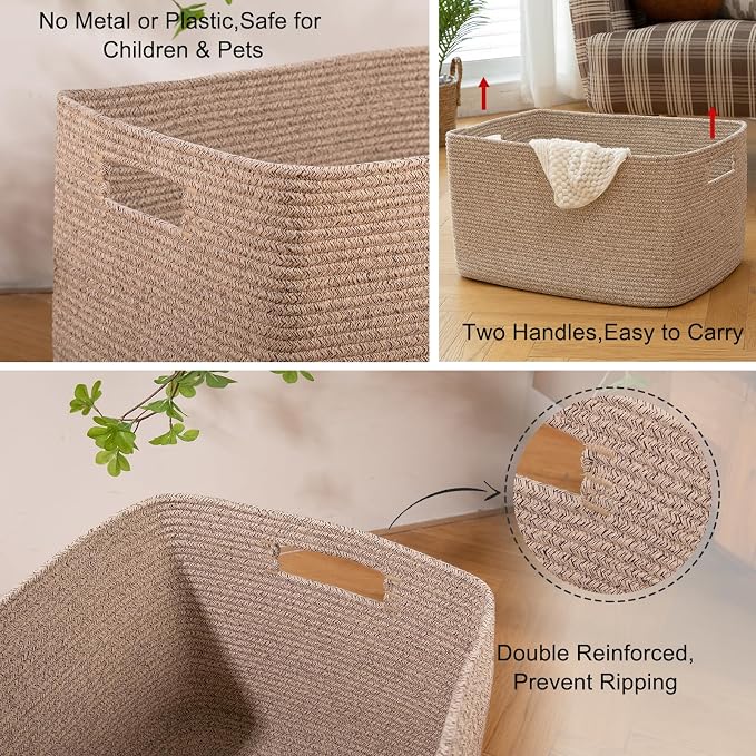 OIAHOMY XXLarge Rectangle Blanket Basket-96L, Cotton Woven Basket - Image 4