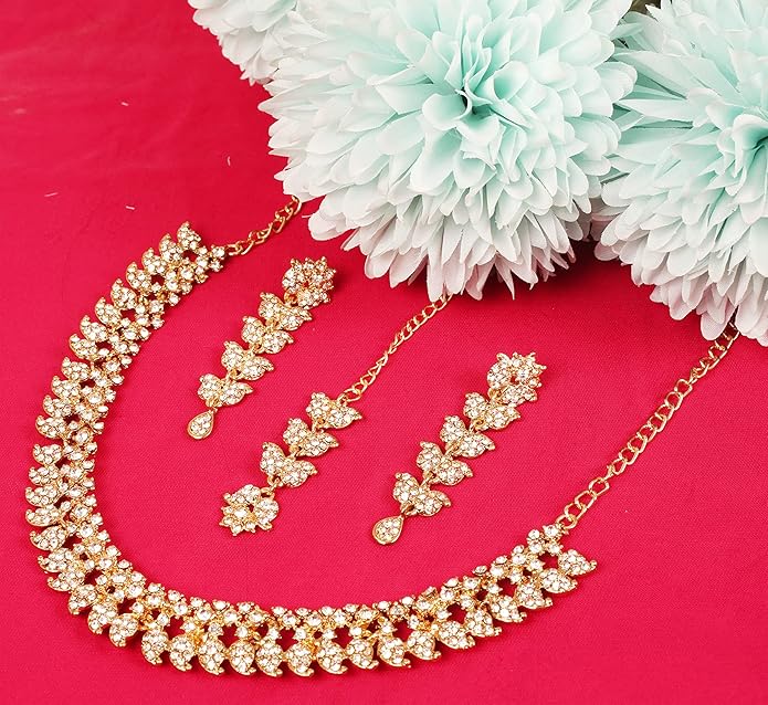 Touchstone Indian wedding jewelry set gold traditional necklaces for women statement rhinestone sets hollywood glamour style crystal stone bridal costume golden necklace