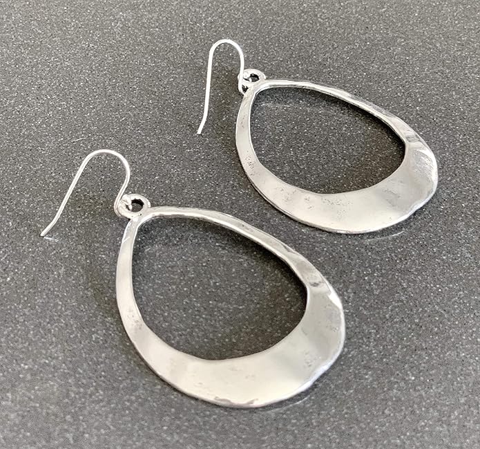 Large Teardrop Hoop on Sterling Silver Earrings Bohemian Boho Statement Jewelry