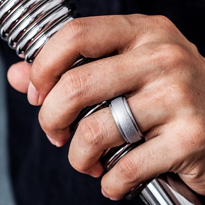 ThunderFit Silicone Rings for Men - 7 Rings / 4 Rings / 1 Ring Step Edge Rubber Wedding Bands 10mm Wide - 2.5mm Thick