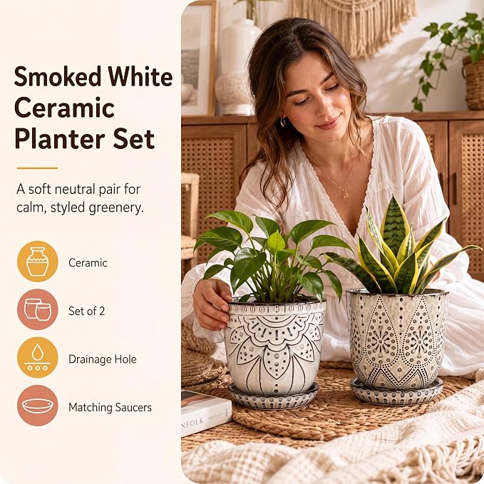 Gepege Ceramic Plant Pots, 6 Inch Indoor Planters - Image 2