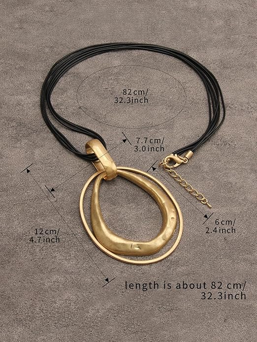 GelConnie Leather Necklace for Women Large Pendant Long Brown Necklace Circle Leather Choker Vintage Sweater Necklace Gold Chunky Boho Necklaces for Women