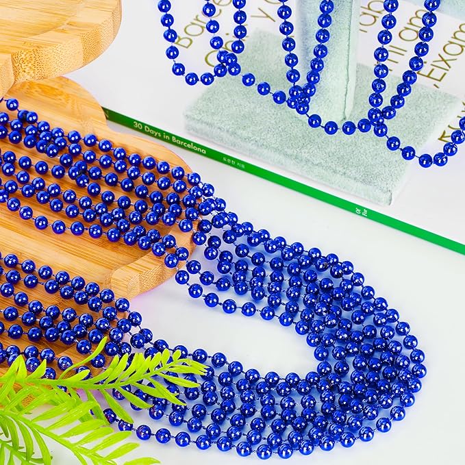 240PCS Beads Necklace, Blue Beaded Necklaces Accessories, 33" Mardi Gras 4th of July Necklace Costume Bulk, Parade Throw Party Accessories for Patriotic Wedding Birthday Events Supplies Decorations