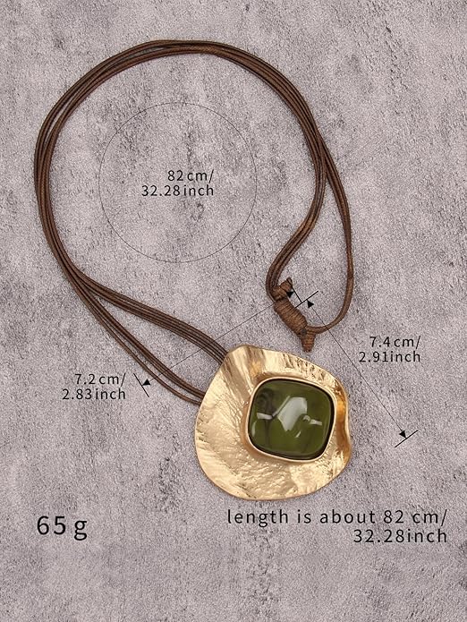 GelConnie Leather Necklace for Women Large Pendant Long Brown Necklace Circle Leather Choker Vintage Sweater Necklace Gold Chunky Boho Necklaces for Women