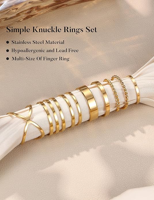 HAIAISO Silver Rings for Women Non Tarnish Stainless Steel Rings Set Dainty Gold Band Ring Stack Simple Stackable Thumb Pinky Ring for Multiple Size