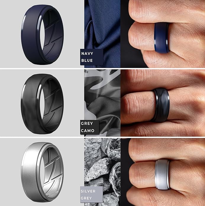 ThunderFit Men's Silicone Rings 10mm Wide 2.5mm Thick Rubber Bands, Breathable, Variety Multipack 1-10