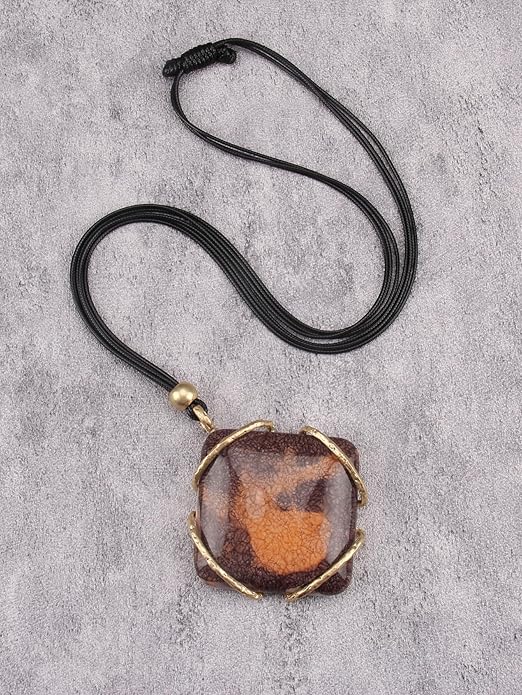 GelConnie Leather Necklace for Women Large Pendant Long Brown Necklace Circle Leather Choker Vintage Sweater Necklace Gold Chunky Boho Necklaces for Women
