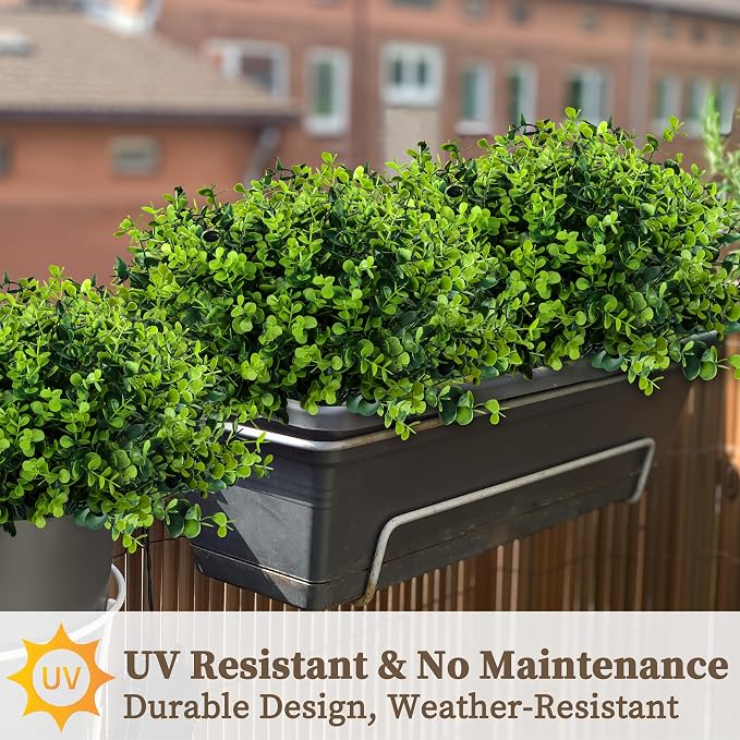 ColoPlay 20 Bundles Artificial Greenery Boxwood Plants, Fake Outdoor Plants | - Image 5