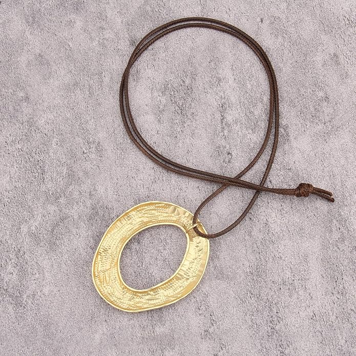 Women's Leather Long Necklace Bohemian Style Circle Retro Pendant Necklace Women's Jewelry