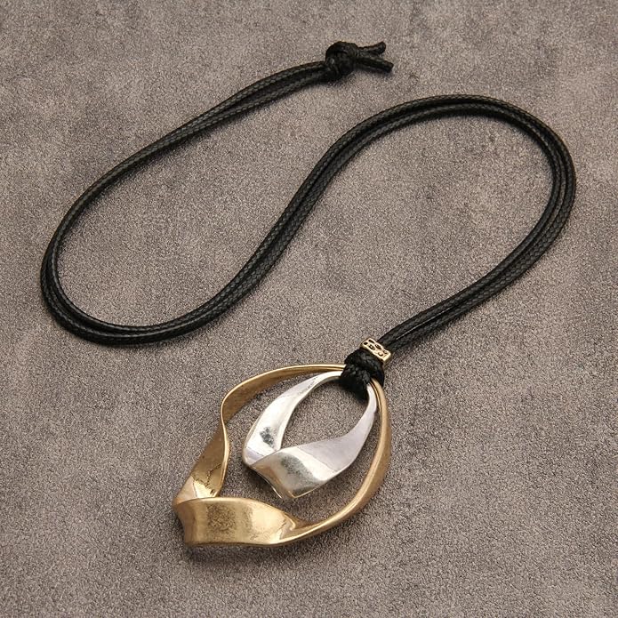 Boho Necklaces for Women Chunky Circle Necklace Layered Boho Circle Leather Choker Necklace Long Vintage Necklaces Bohemian Jewlery Gifts