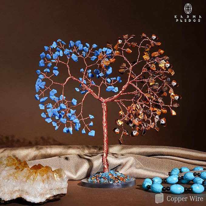 Handmade Healing Crystal Tree of Life Pink Tiger Eye and Turquoise Chakra Tree - Image 5