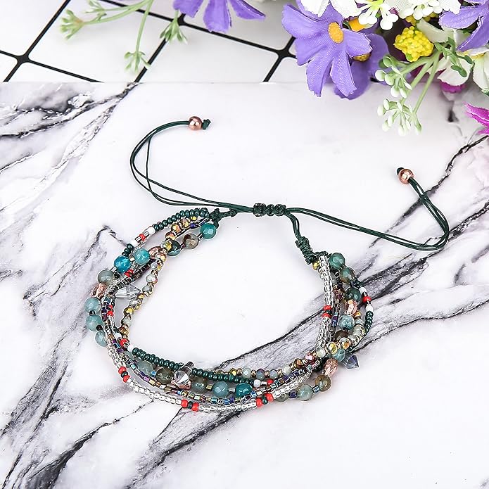 Handmade Adjustable Wrap Bracelet Bohemian String Braided Beads Anklets Gifts for Women