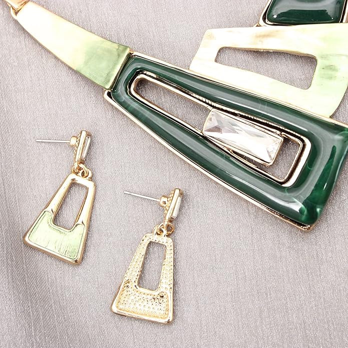 SFE Irregular Enamel Triangle Shape shell Collar Bib Bohemian Boho Statement Necklace Earrings Fashion Costume Jewelry Set for Women