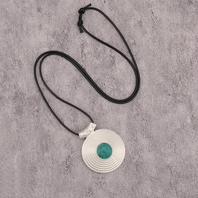 Women's Leather Long Necklace Bohemian Style Circle Retro Pendant Necklace Women's Jewelry