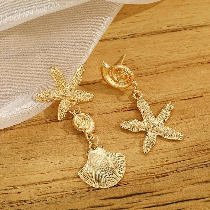 Gold Starfish Earrings for Women Trendy Dainty Starfish Statement Stud Earrings Hypoallergenic Summer Beach Ocean Coastal Jewelry