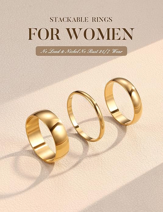 HAIAISO Silver Rings for Women Non Tarnish Stainless Steel Rings Set Dainty Gold Band Ring Stack Simple Stackable Thumb Pinky Ring for Multiple Size