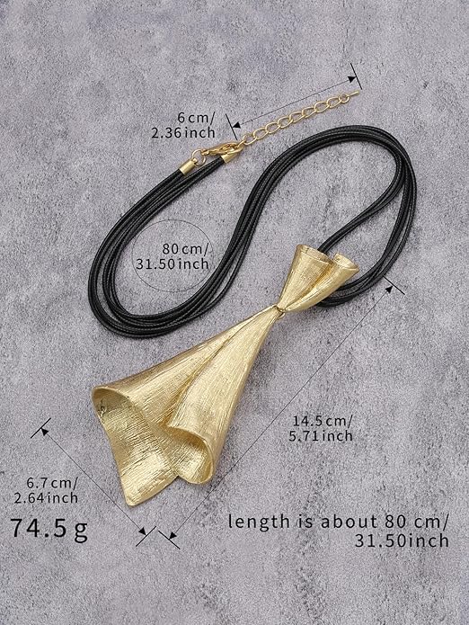 GelConnie Leather Necklace for Women Large Pendant Long Brown Necklace Circle Leather Choker Vintage Sweater Necklace Gold Chunky Boho Necklaces for Women
