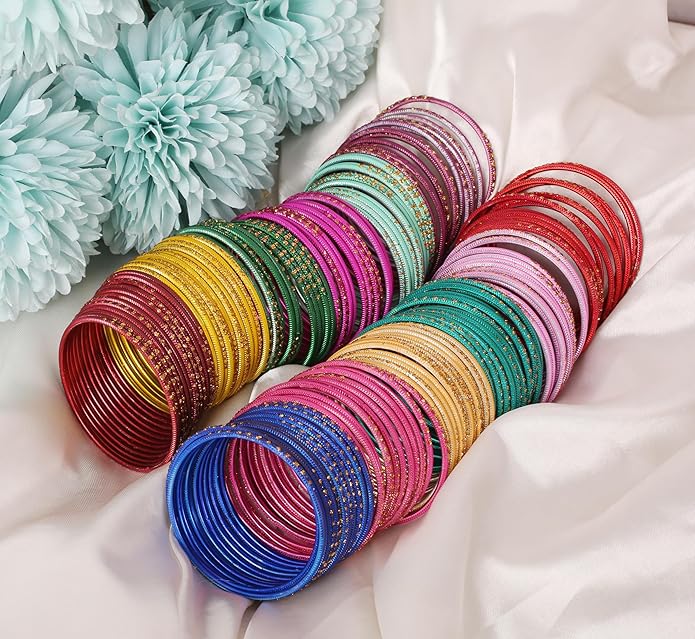 Touchstone indian bangles bracelets for women colorful churiyan set return gifts jewelry chudiya bulk pack bollywood metal bangle sets 12 textured vintage colors. Set of 144