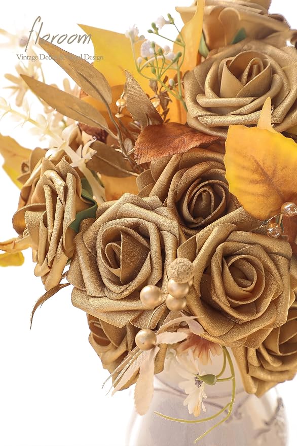 Artificial Flowers 25pcs Real Looking Antique Gold Foam Fake Roses - Image 3