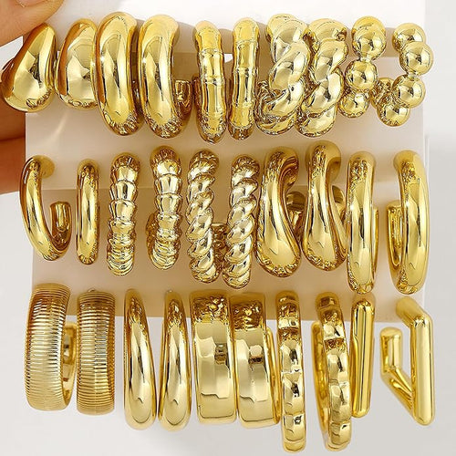 10 Pairs Chunky Gold Earrings for Women, Hypoallergenic Statement Hoops Earring for Multipack, Trendy Gold Chunky Hoop Earrings Jewelry for Gift