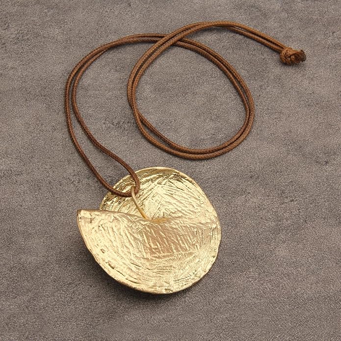 GelConnie Leather Necklace for Women Large Pendant Long Brown Necklace Circle Leather Choker Vintage Sweater Necklace Gold Chunky Boho Necklaces for Women