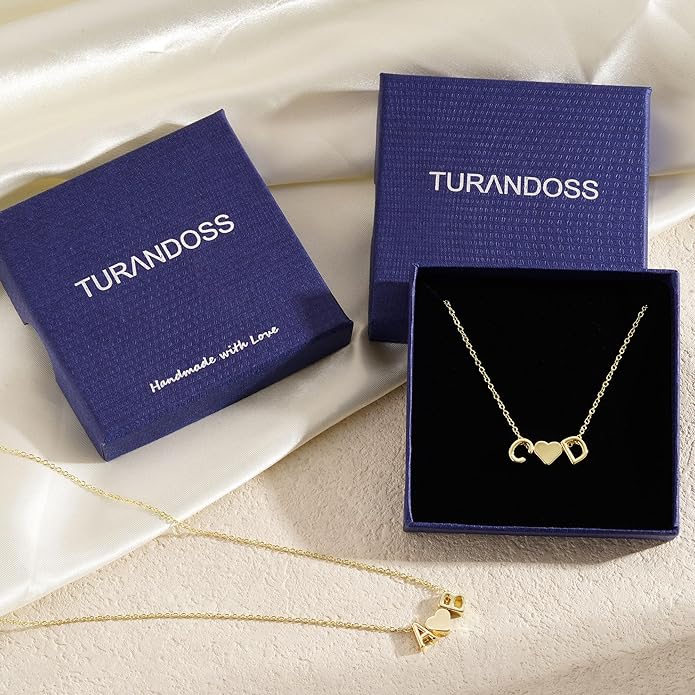 TURANDOSS Valentines Day Gifts for Kids Teen Girls - Dainty 14K Gold Plated Letter A-Z Initial Necklace with Heart, Personalized Jewelry Birthday Valentines Day Gifts for Girlfriend Wife Women