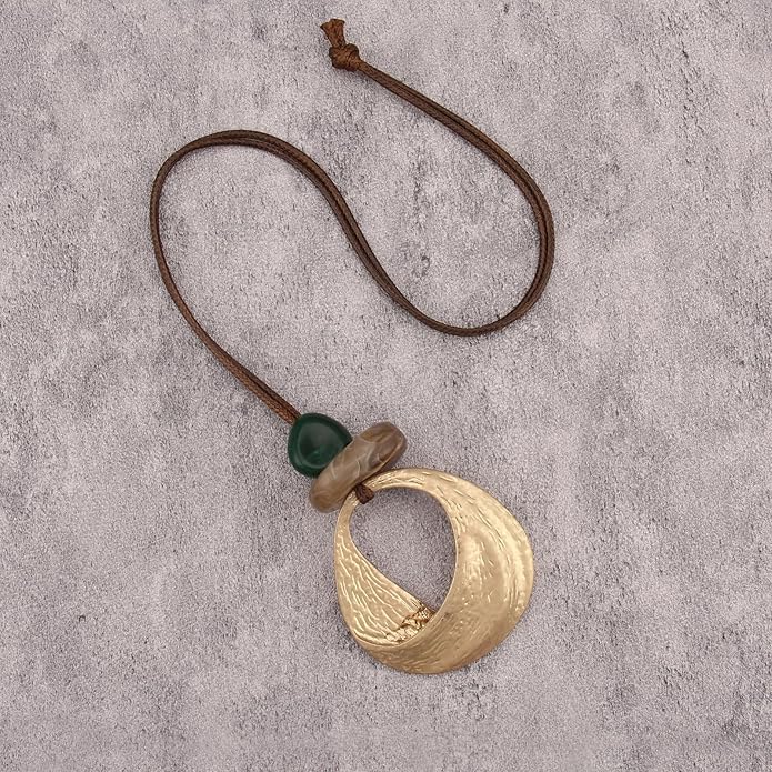 Women's Leather Long Necklace Bohemian Style Circle Retro Pendant Necklace Women's Jewelry