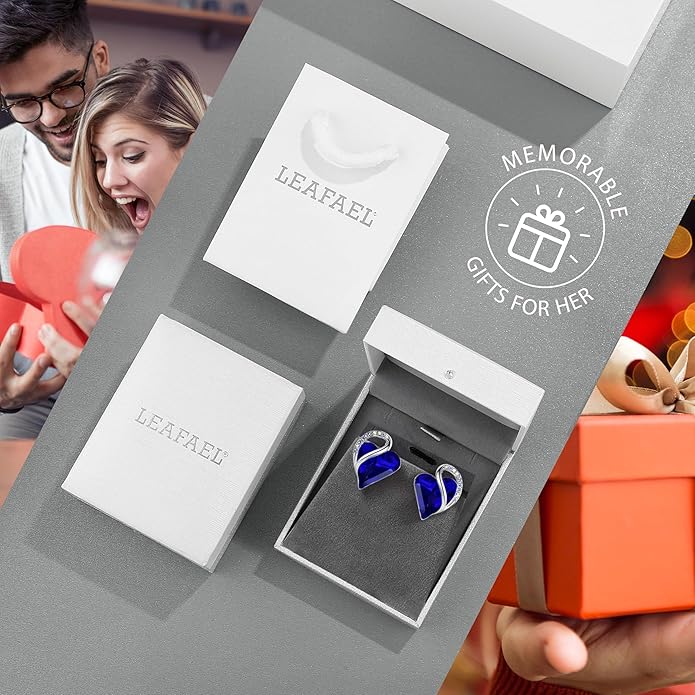 Leafael Infinity love Heart Birthstone Stud Earrings for Women, Valentine's Day Gifts for Mom, Wife, and Her, Silver Plated Birthday Jewelry