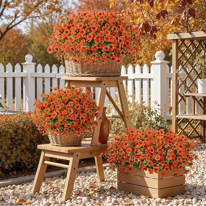 SHareconn 48Pcs Artificial Fall Flowers UV Resistant Fake Mums - Image 8