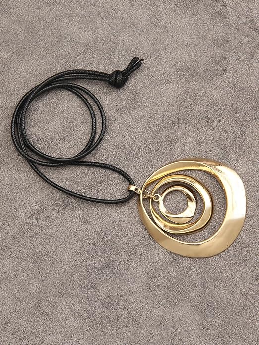 GelConnie Boho Necklaces for Women Vintage Silver Circles Long Pendant Necklace Cowgirl Sweater Necklace Adjustable Leather Choker Necklace for Women