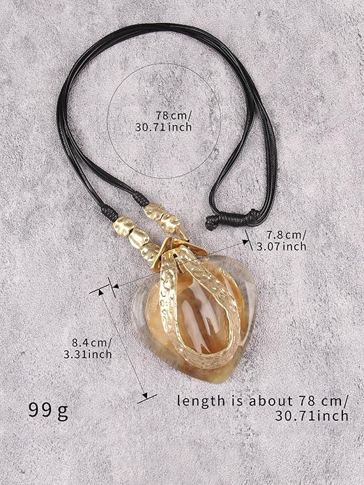 GelConnie Leather Necklace for Women Large Pendant Long Brown Necklace Circle Leather Choker Vintage Sweater Necklace Gold Chunky Boho Necklaces for Women