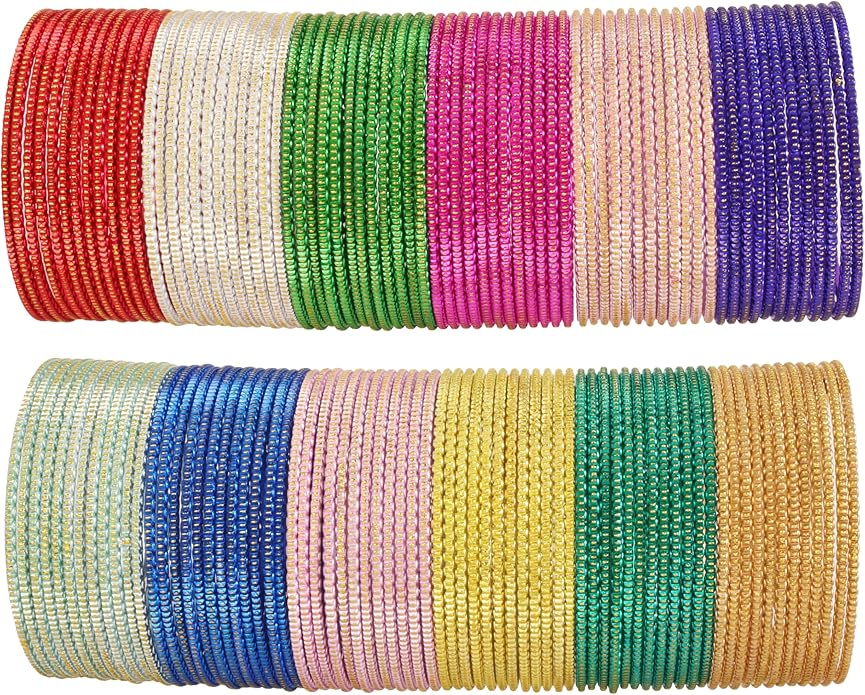 Touchstone indian bangles bracelets for women colorful churiyan set return gifts jewelry chudiya bulk pack bollywood metal bangle sets 12 textured vintage colors. Set of 144